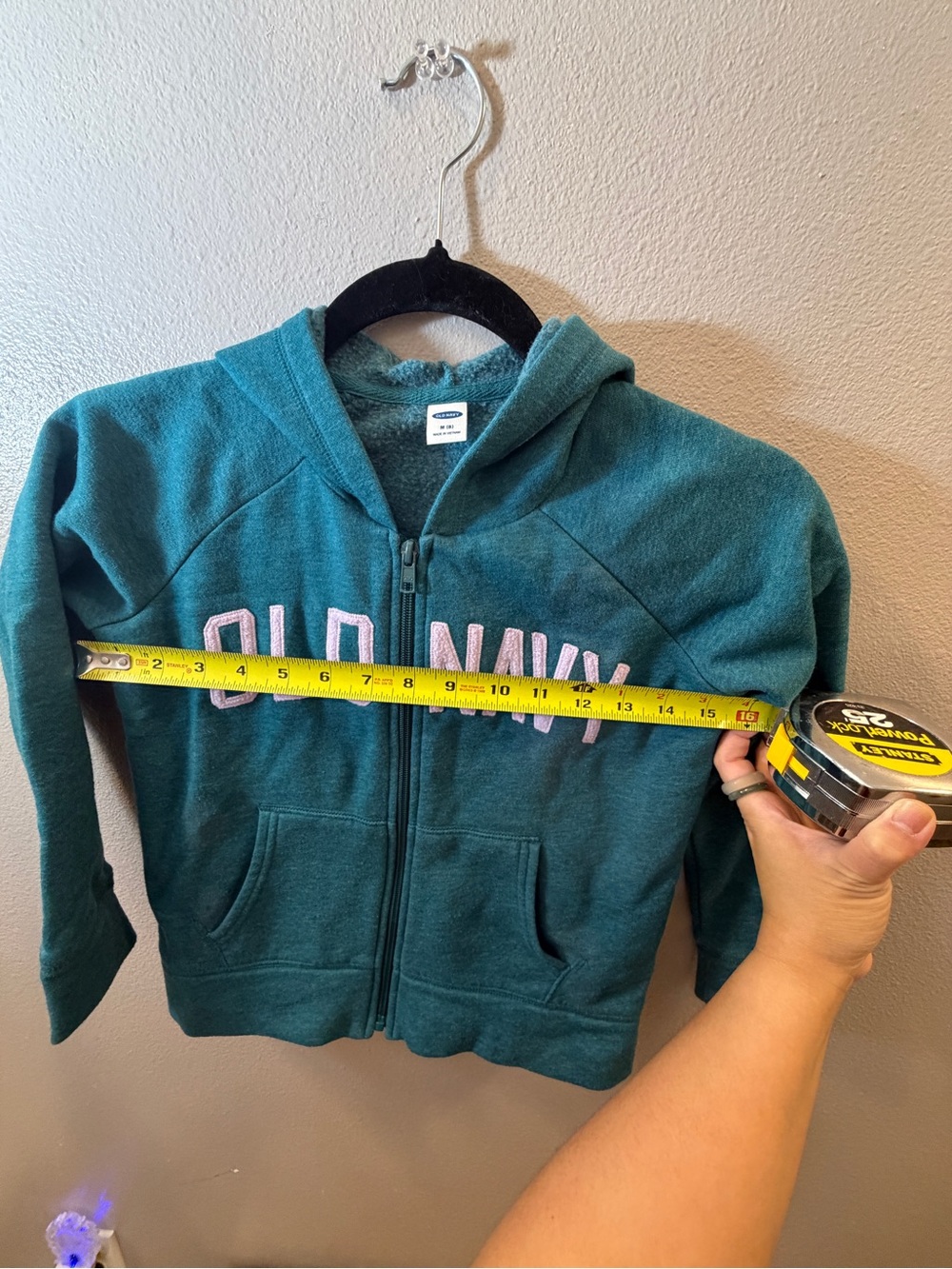 Old Navy Teal Zip-Up Hooded Sweatshirt with Pink Logo